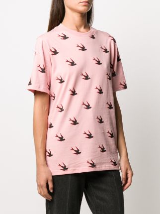 swallow-print crew-neck T-shirt展示图