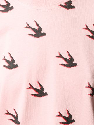 swallow-print crew-neck T-shirt展示图