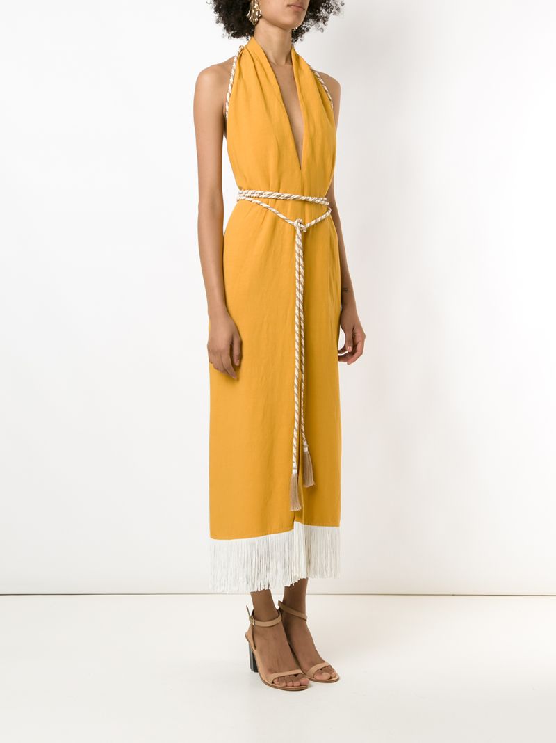 Shop Framed Nassau Halter Neck Dress In Yellow