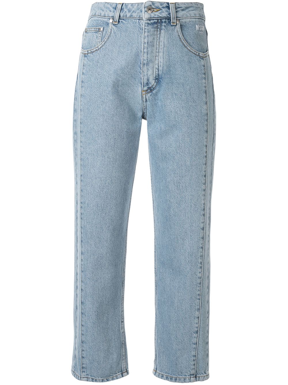 Msgm Contrast Stitching Cropped Jeans In Blue