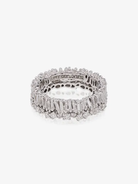 Suzanne Kalan 18kt white gold baguette diamond ring