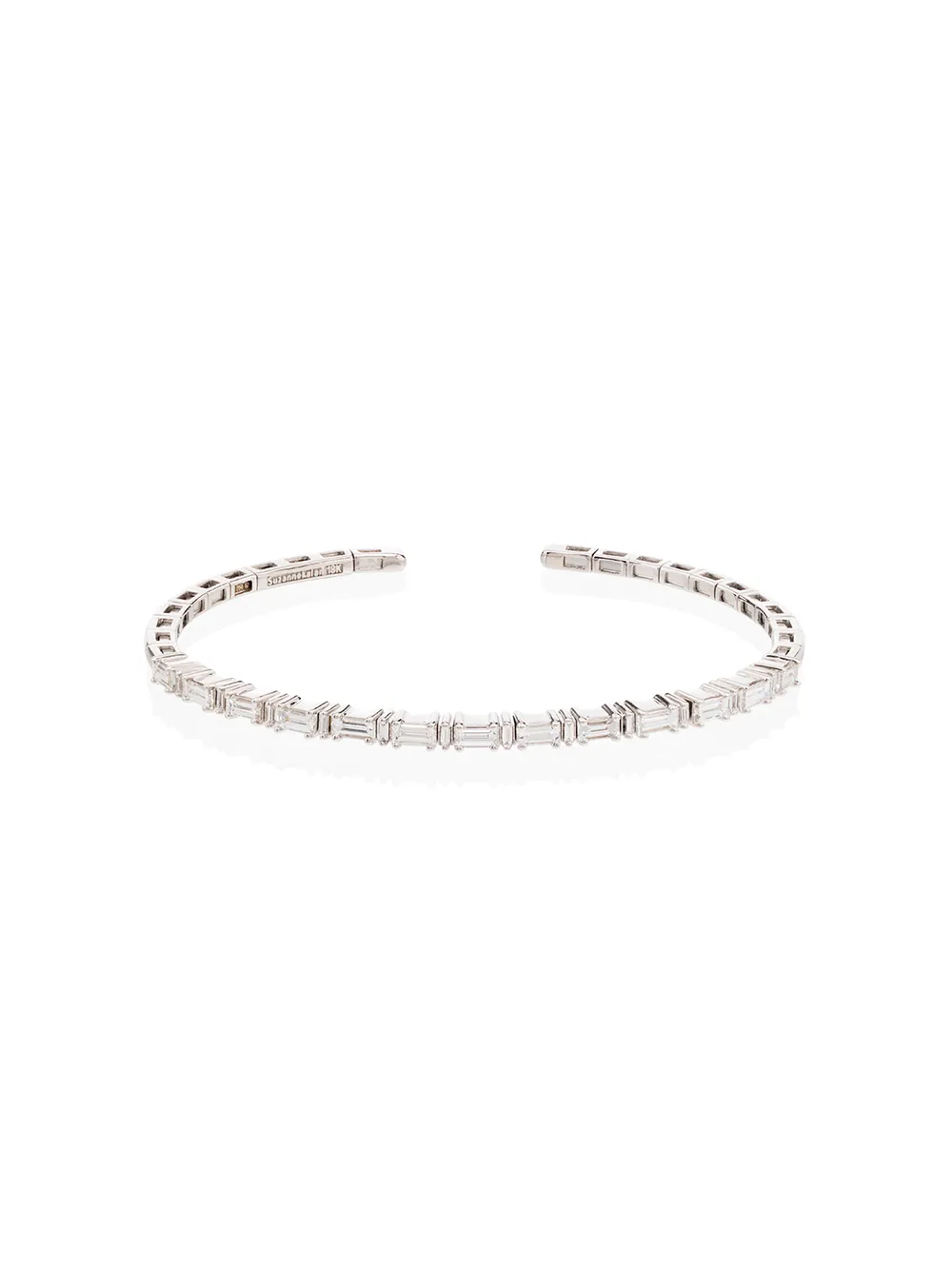 Shop Suzanne Kalan 18kt White Gold Baguette-cut Diamond Bangles In Metallic