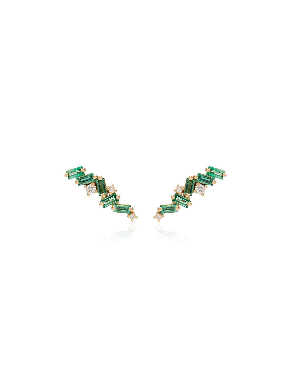 Shop Suzanne Kalan 18kt Yellow Gold Emerald And Diamond Stud Earrings In Green
