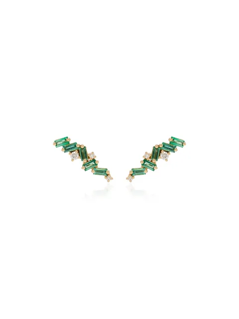 Suzanne Kalan aretes en oro amarillo de 18kt con diamante y esmeralda