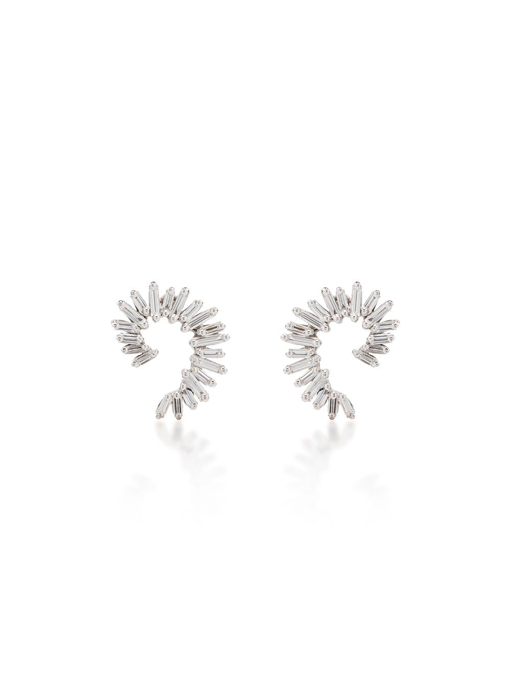 Shop Suzanne Kalan 18kt White Gold Diamond Baguette Spiral Earrings