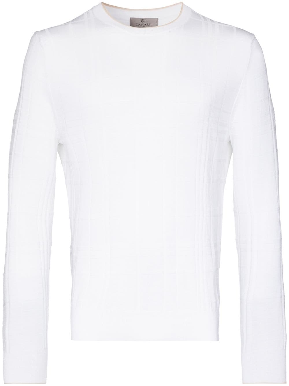 Shop Canali Crew Neck Check Pattern Jumper In White