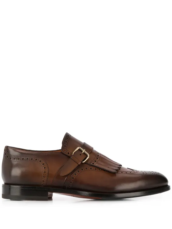 Shop Santoni perforated single-buckle 