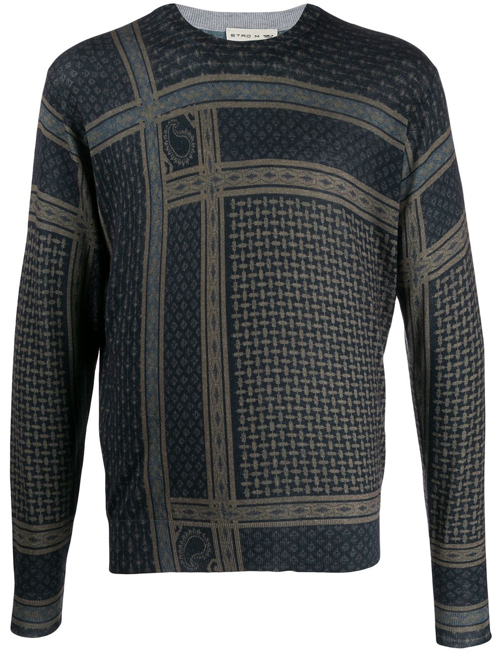 Shop Etro Pattern-mix Crew-neck Jumper In Blue