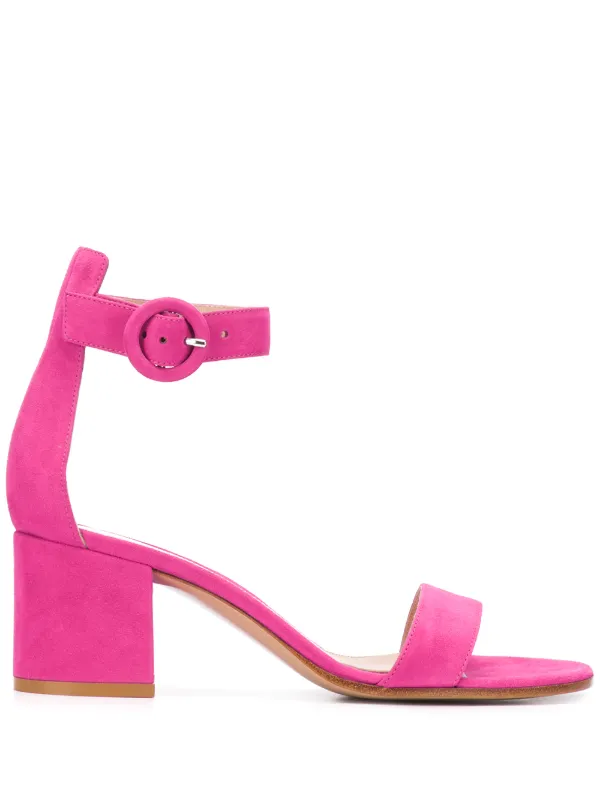 magenta block heel sandals