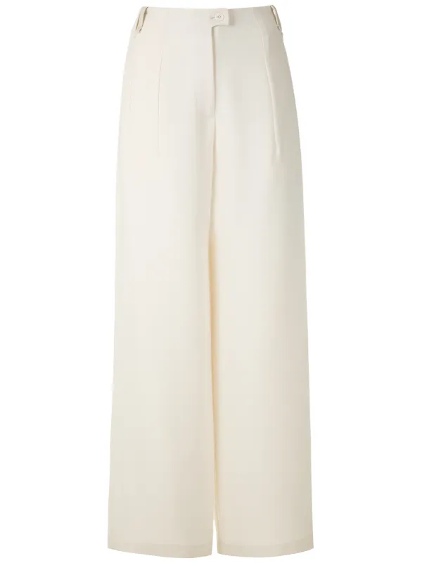 white pleated wide leg trousers