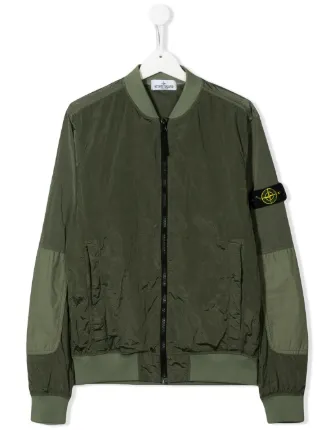 Shop Green Stone Island Junior Teen Compass Patch Bomber Jacket With Express Delivery Farfetch