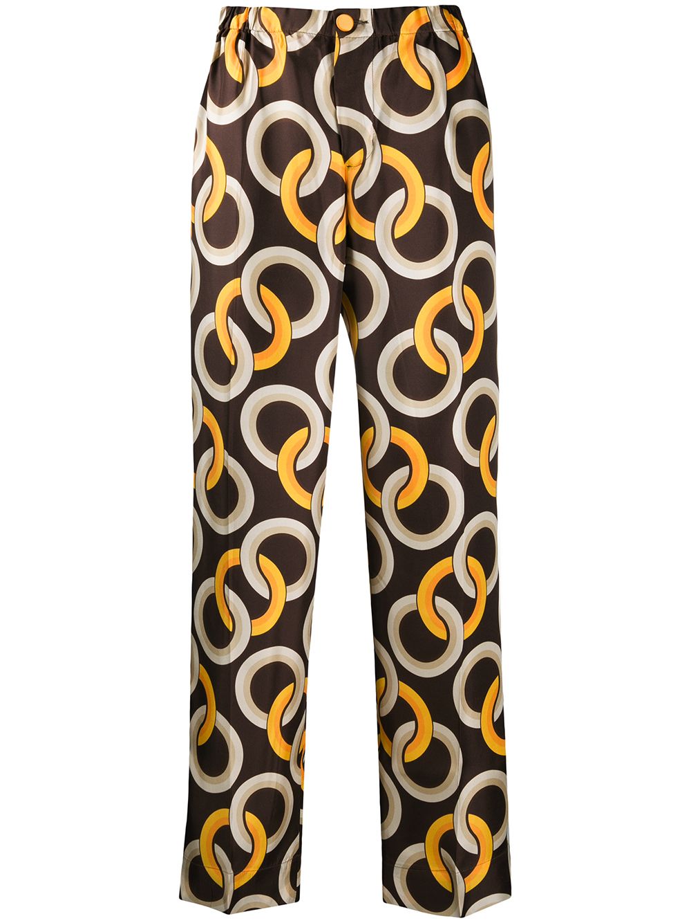 F.r.s For Restless Sleepers Geometric Print Silk Trousers In Brown