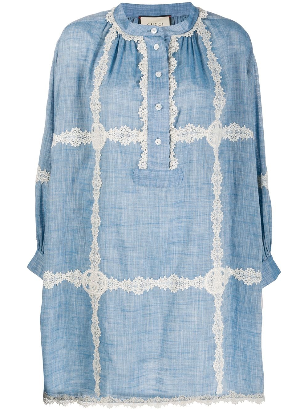 Shop Gucci Lace Detail Shift Dress In Blue