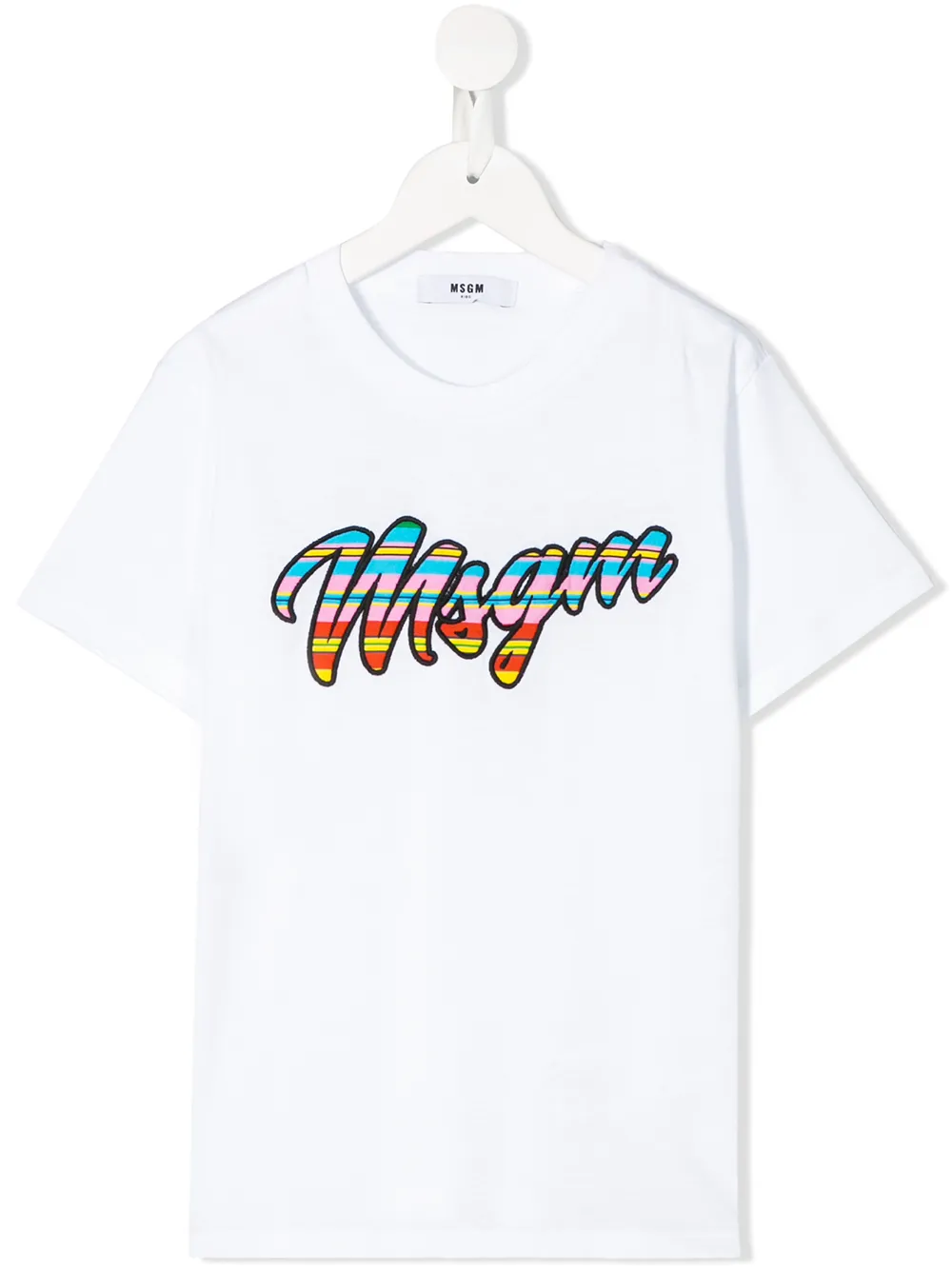 Msgm Kids' Embroidered Logo Crew-neck T-shirt In White