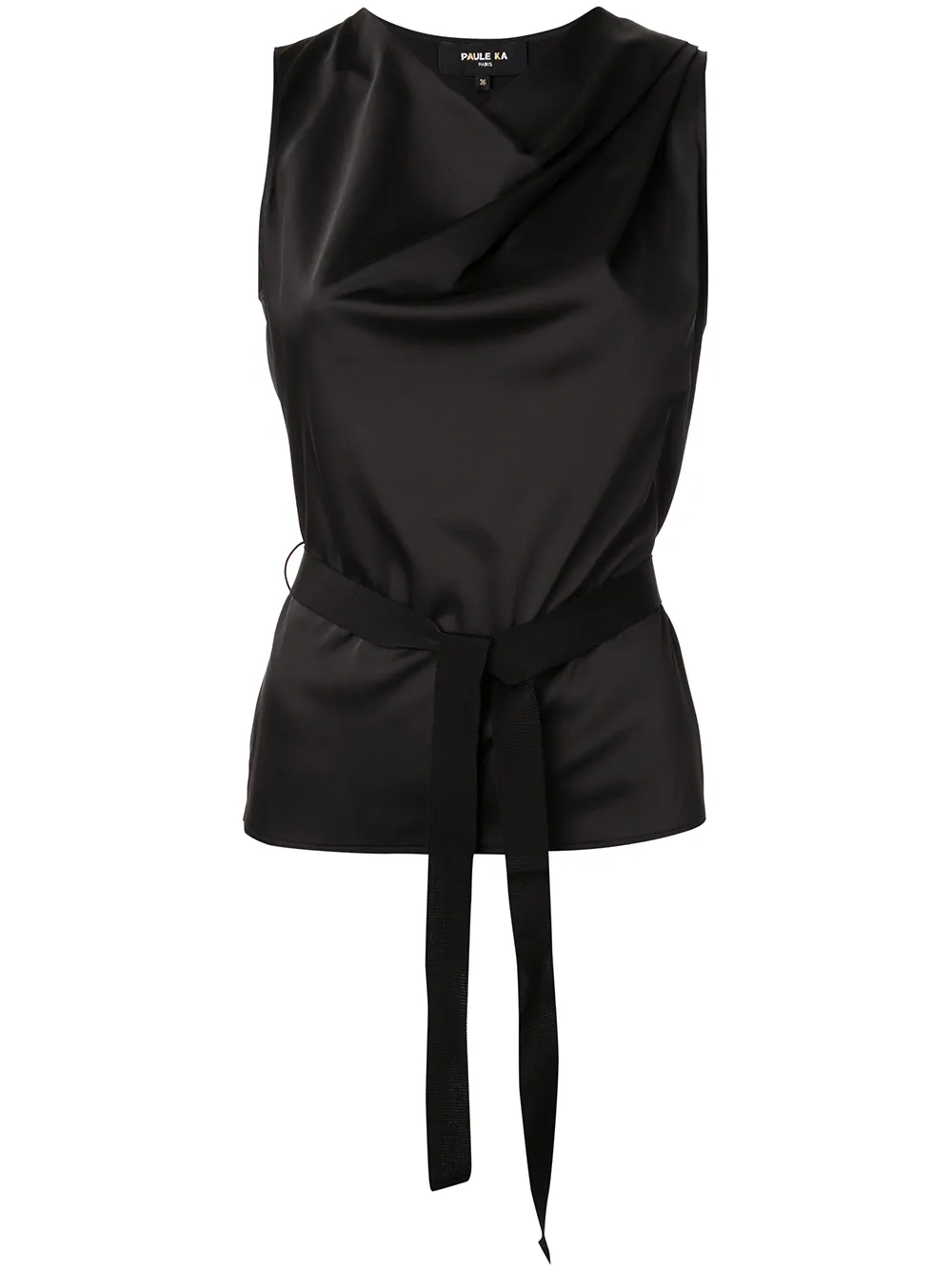 Paule Ka Belted Draped Top In Black