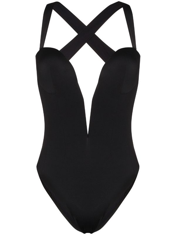 black low cut swimsuit