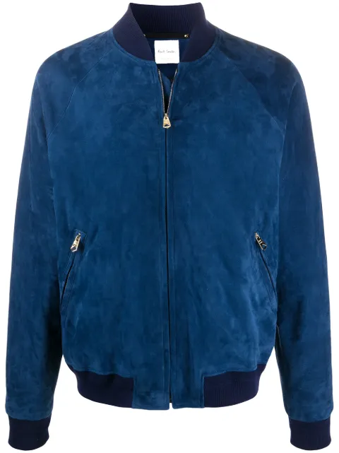 blue suede bomber jacket