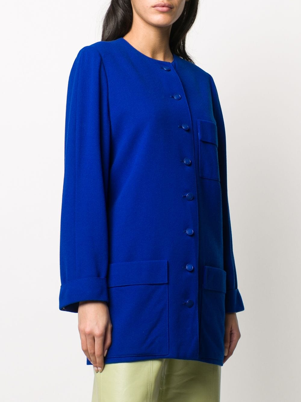 Pre-owned Jean Louis Scherrer 1990s Round Neck Jacket In Blue