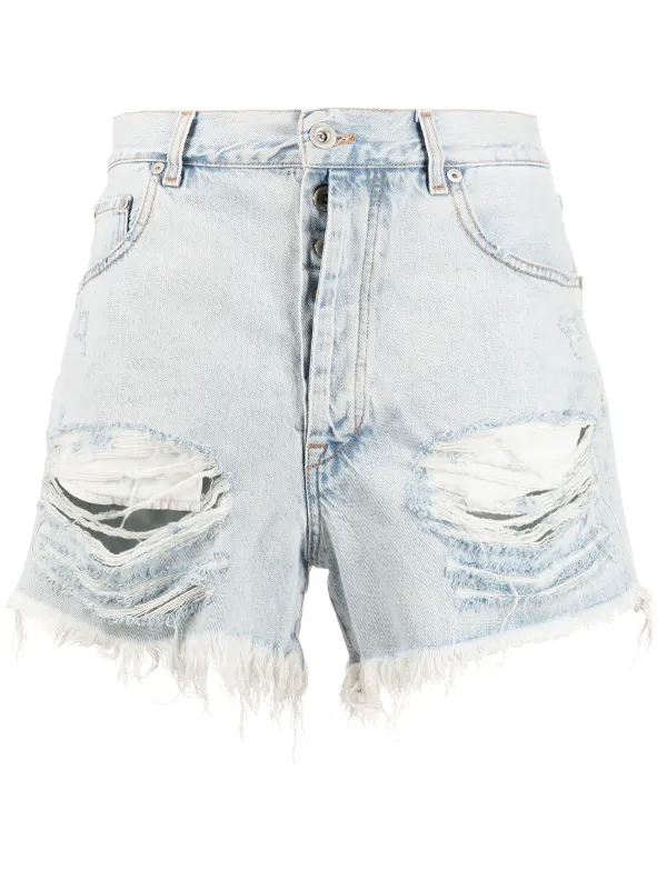 distressed blue denim shorts