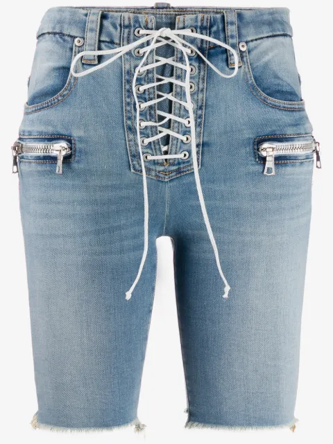 UNRAVEL PROJECT lace-up denim shorts