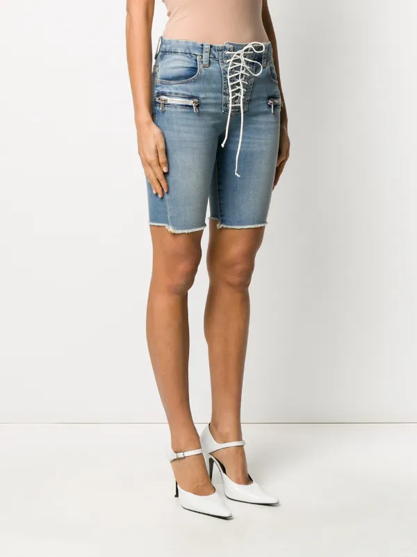 UNRAVEL PROJECT lace-up denim shorts 
