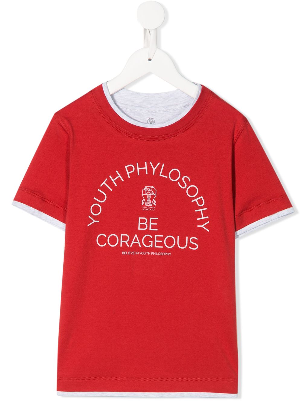 Brunello Cucinelli Kids' Slogan Print Crew Neck T-shirt In Red