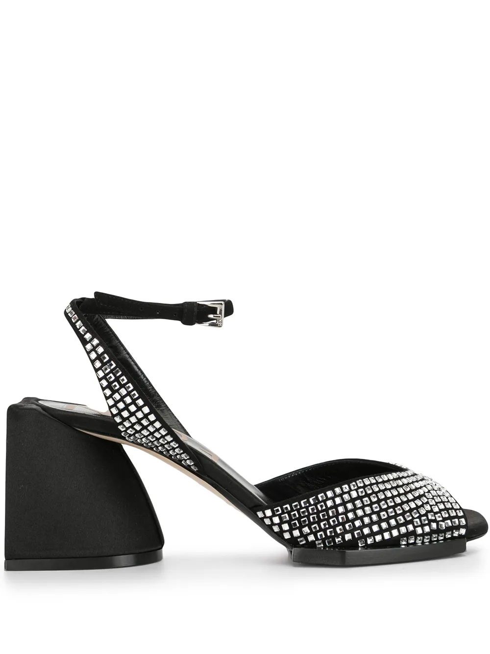 black embellished block heels