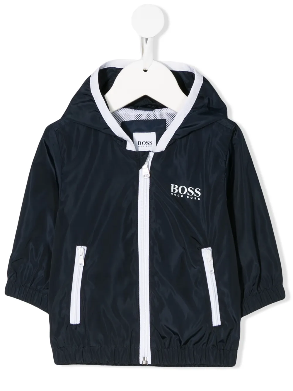 Hugo Boss Babies' Contrast-trim Hooded Jacket In Blue