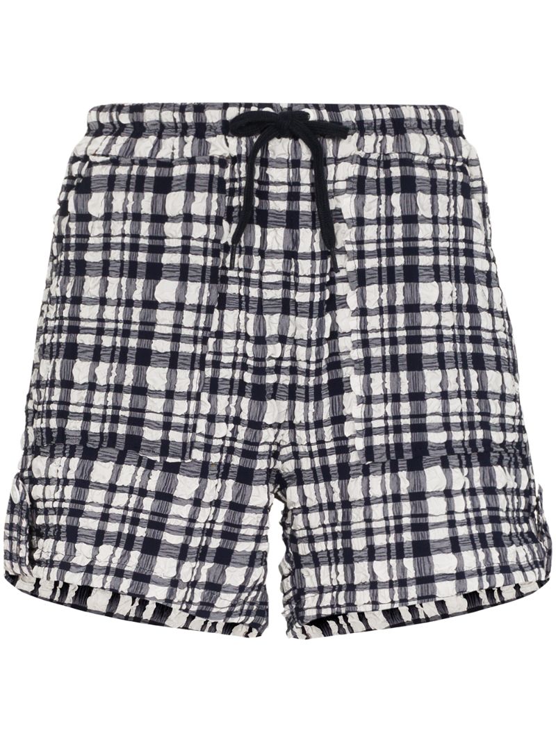 Shop Solid & Striped Gingham-print Shorts In Blue