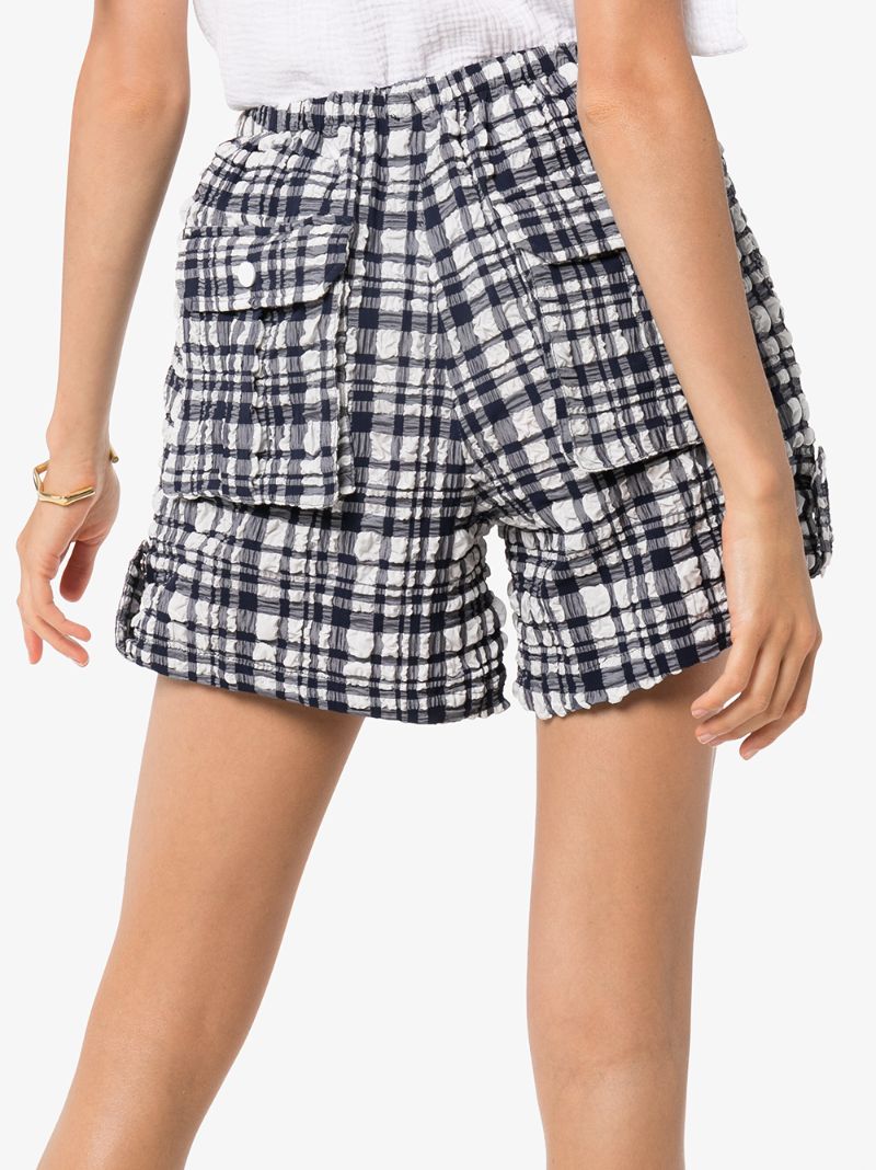 Shop Solid & Striped Gingham-print Shorts In Blue