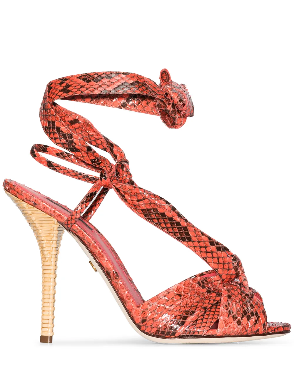 Imagem 1 de Dolce & Gabbana Sandália de couro com efeito de pele de píton e salto 105 coral