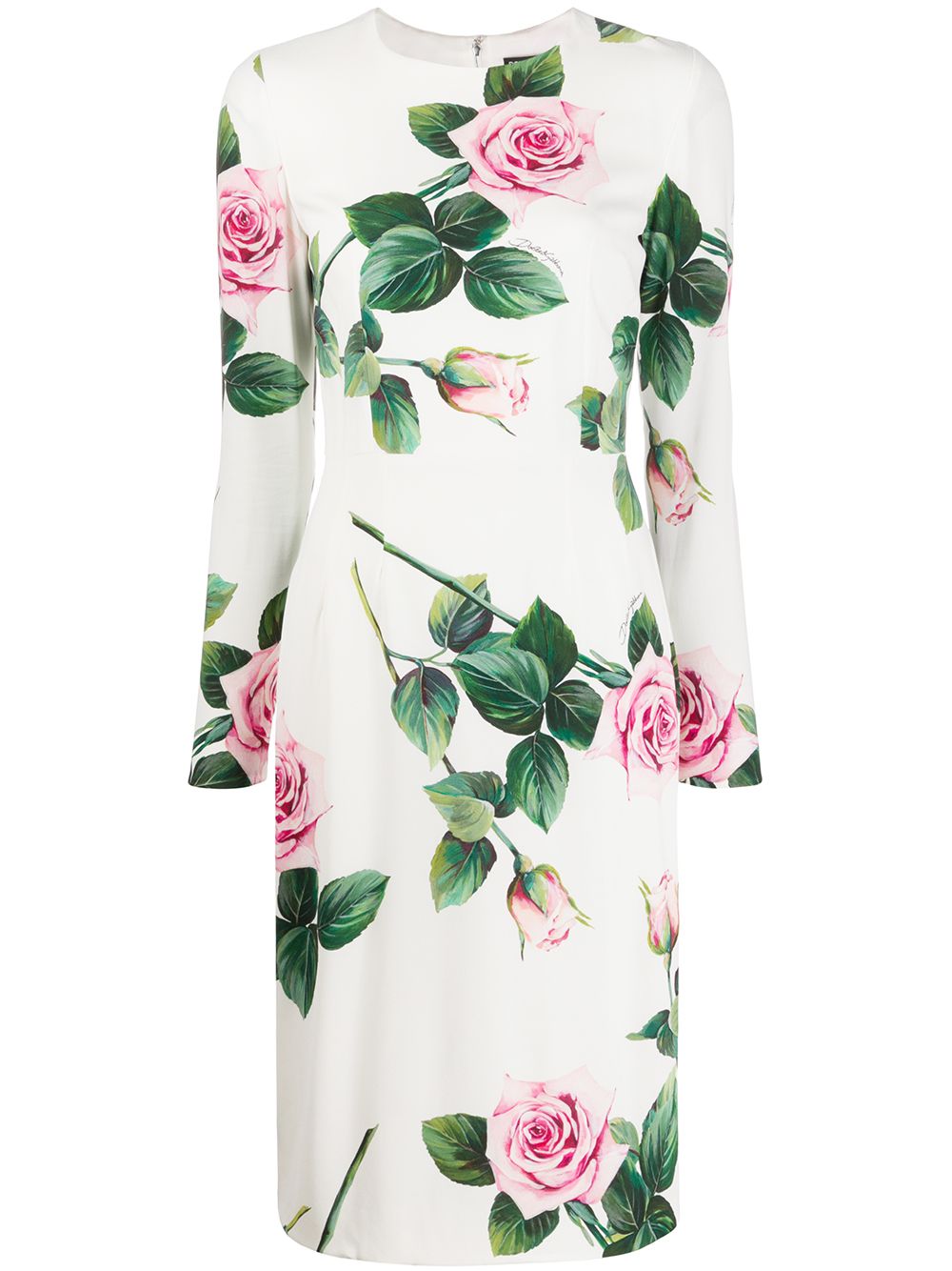 Dolce & Gabbana Rose Print Dress In Weiss