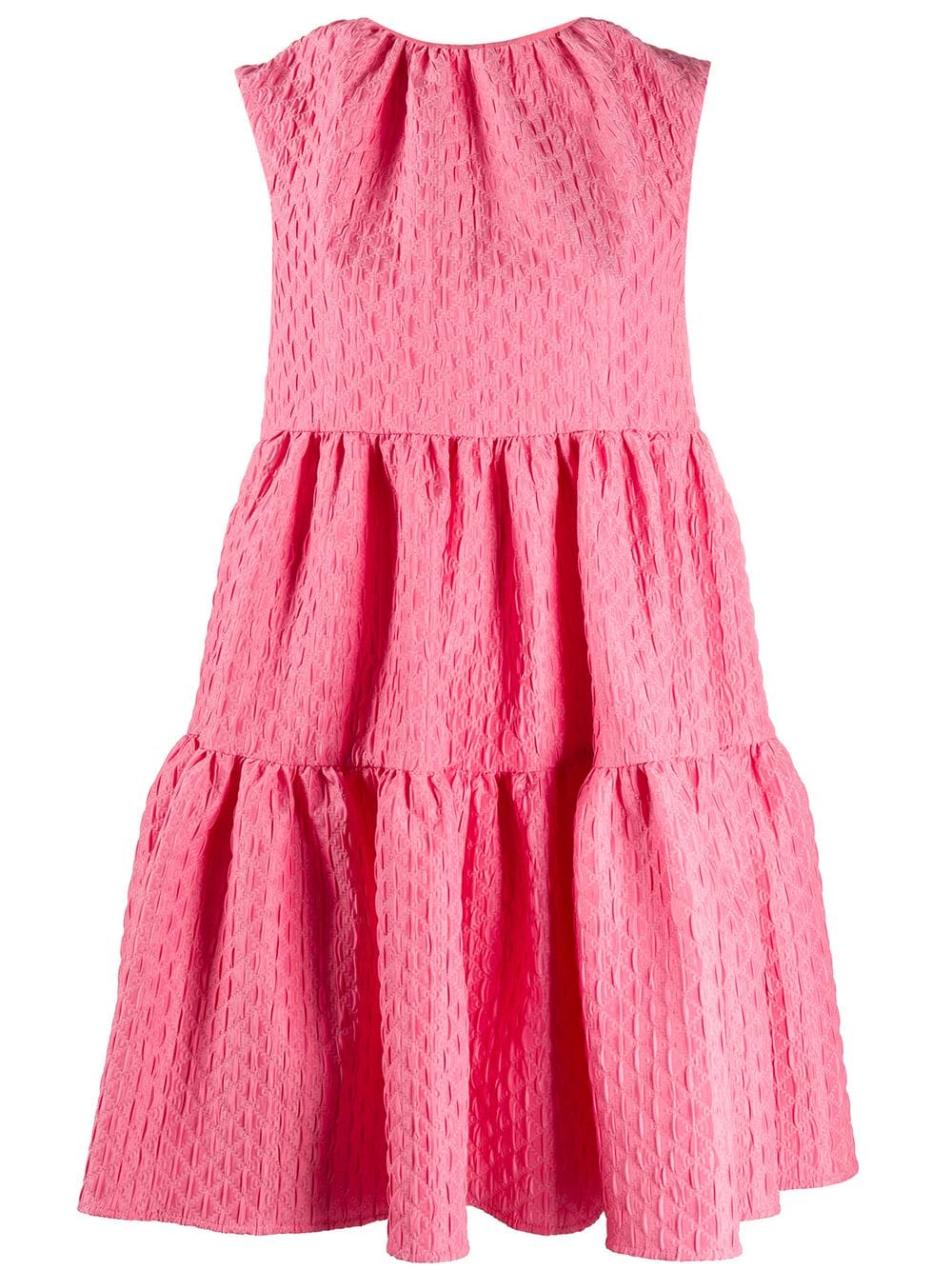 Shop Msgm Geometric Pattern Tiered Dress In Pink