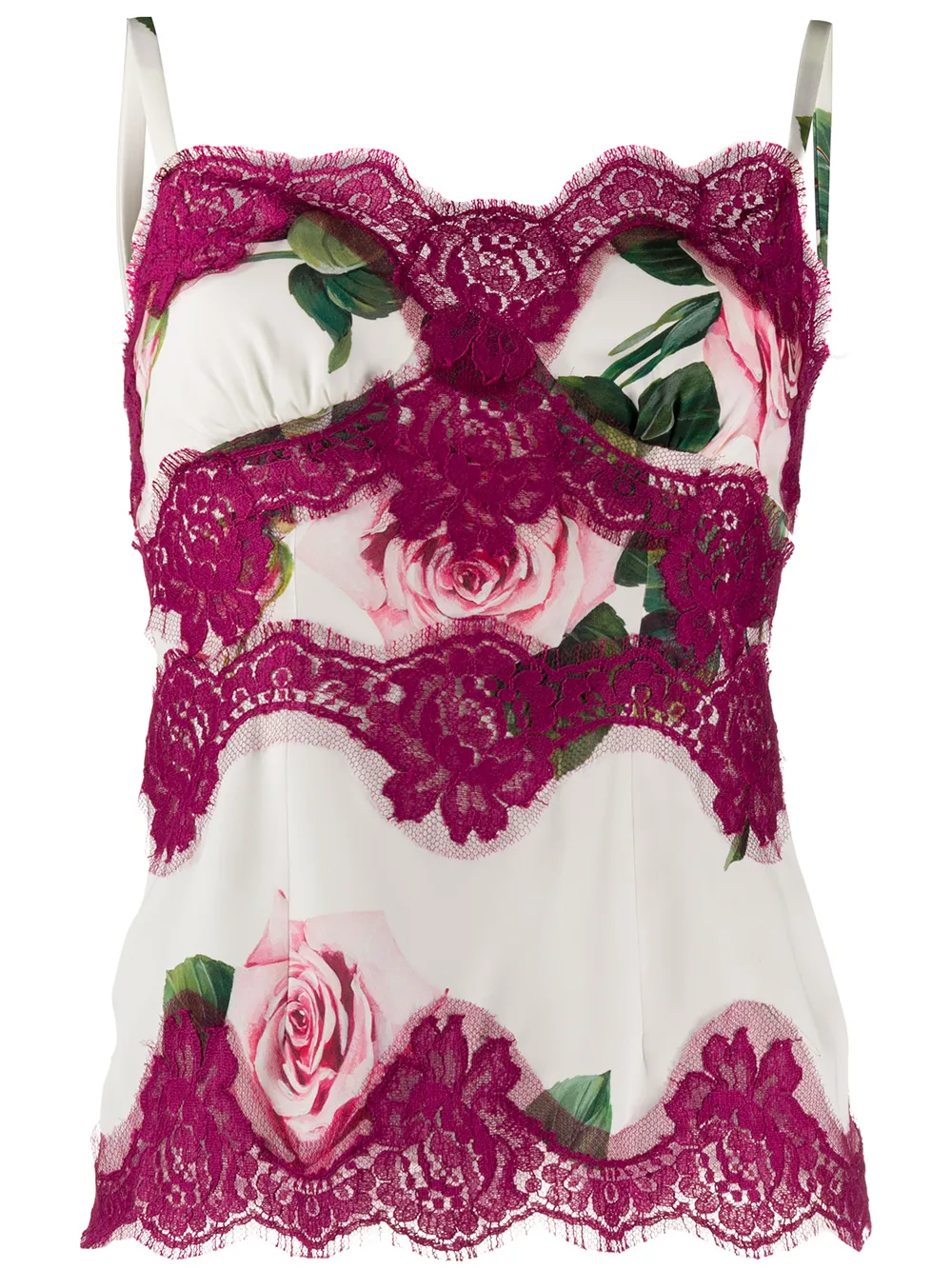 DOLCE & GABBANA ROSE PRINT LACE PANELLED TOP