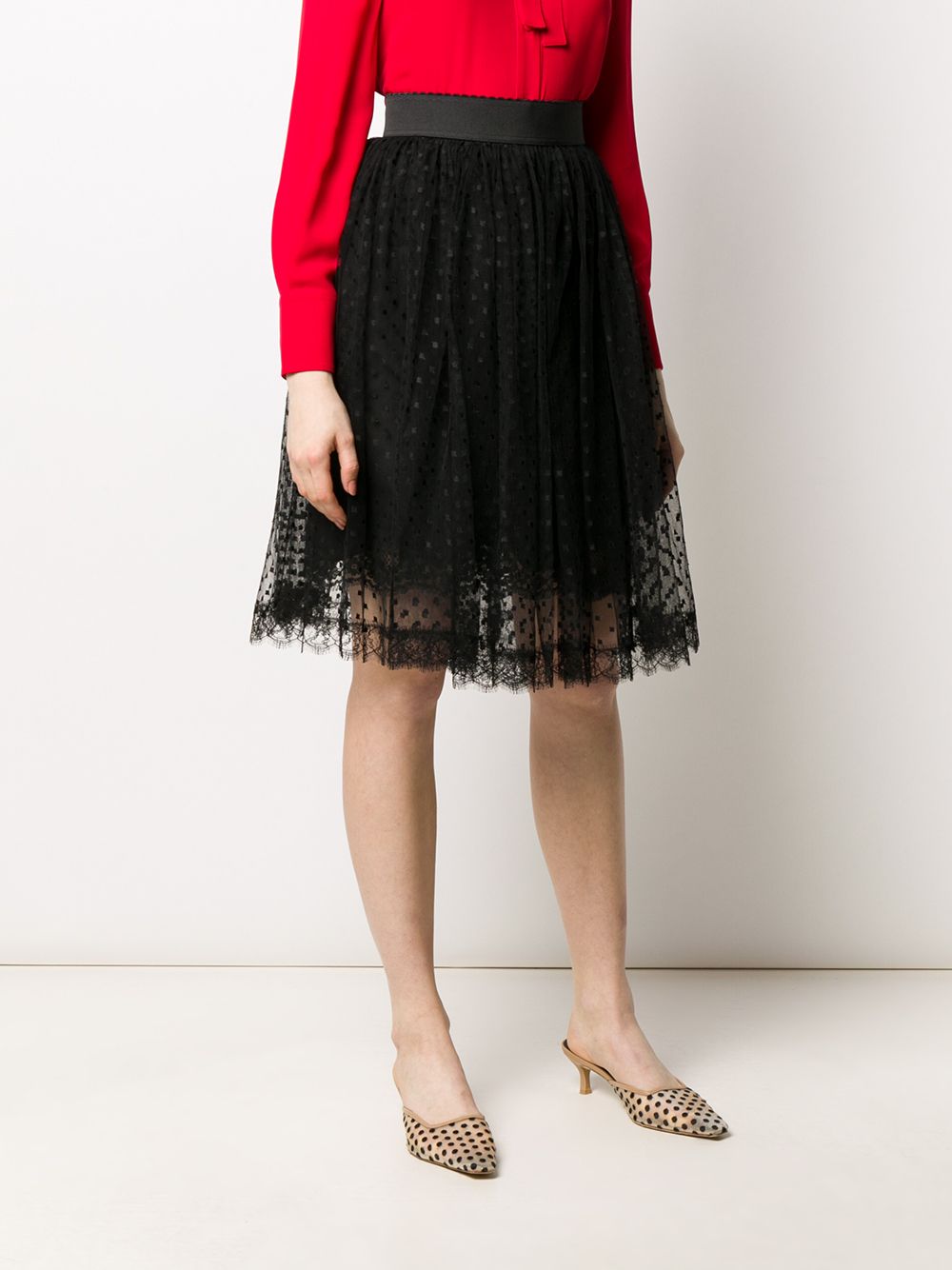 Shop Dolce & Gabbana Pleated Lace Midi Skirt In Black