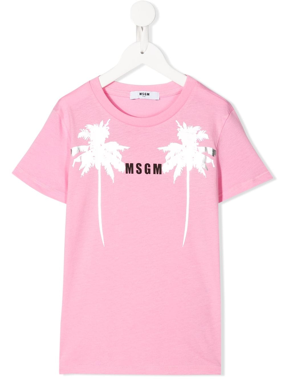 Msgm Kids' Palm-print Cotton T-shirt In Pink