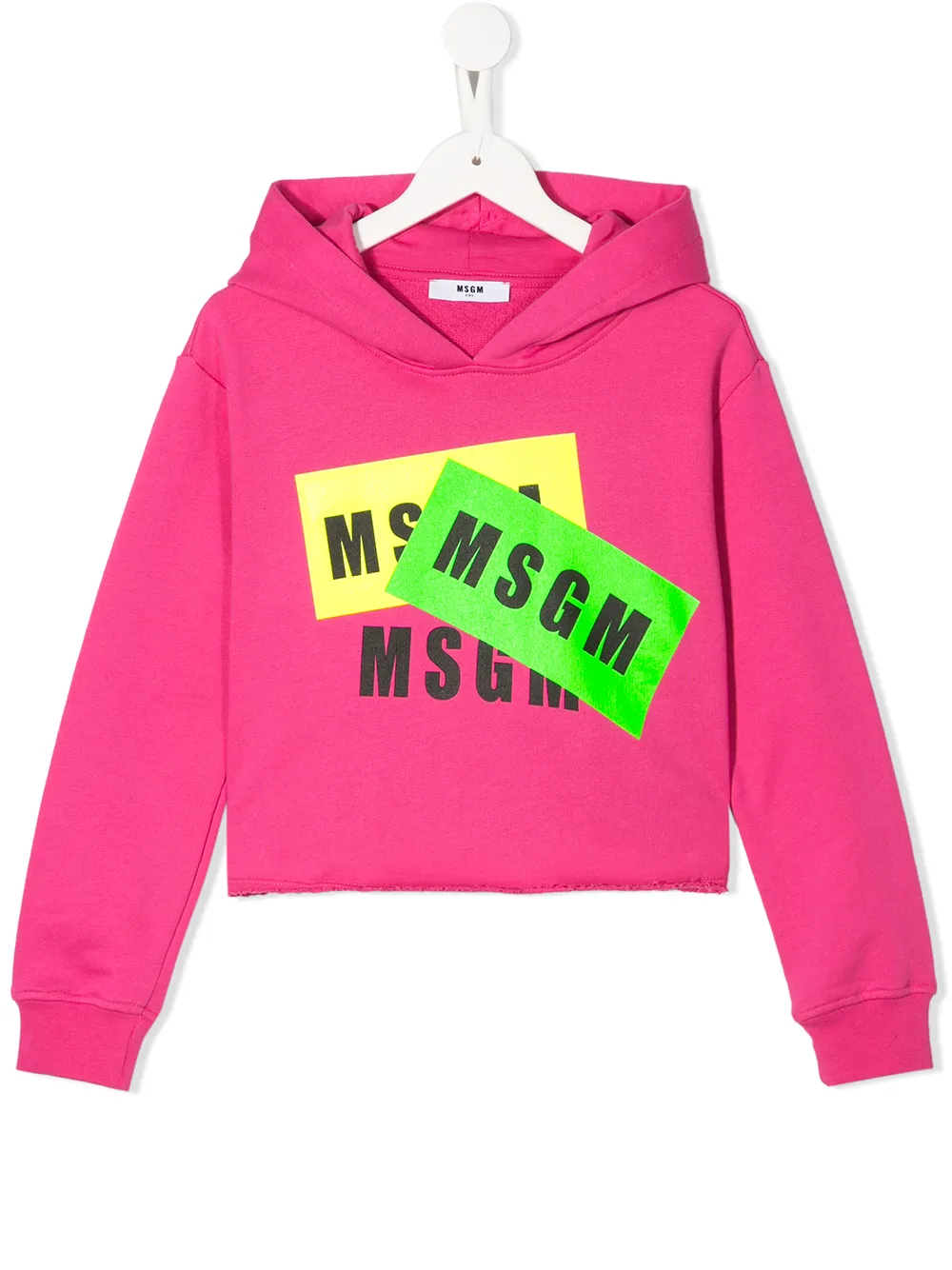 Msgm Kids' Logo Print Cropped Hoodie In Pink