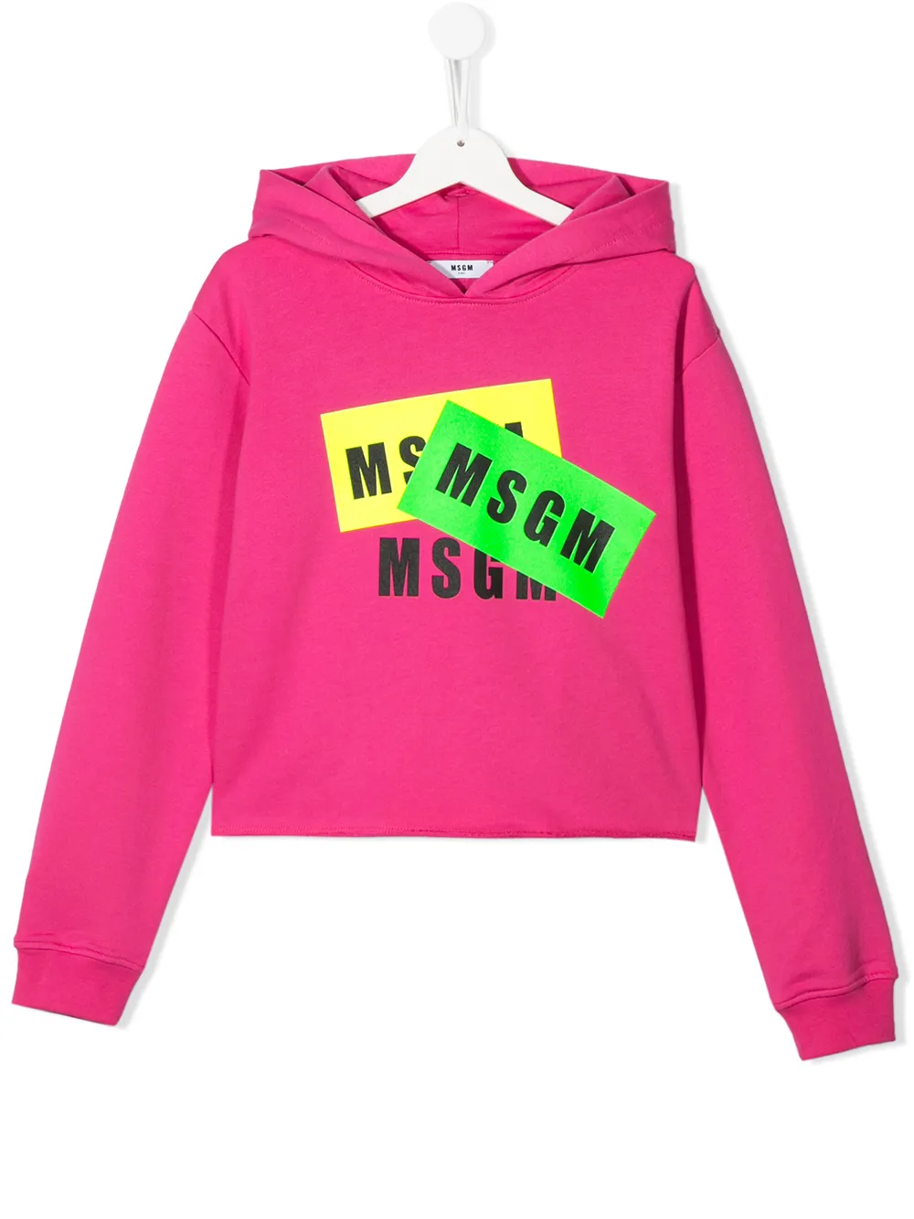 Msgm Teen Logo-print Cropped Hoodie In Pink