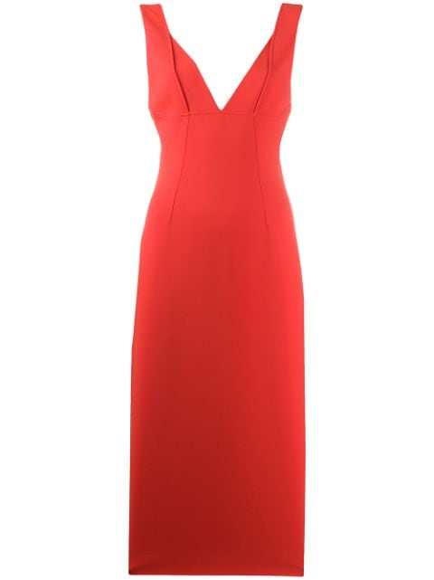 Shop Victoria Beckham V-neck Fitted Dress In Red