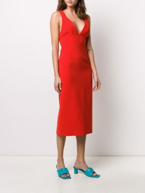 Shop Victoria Beckham V-neck Fitted Dress In Red