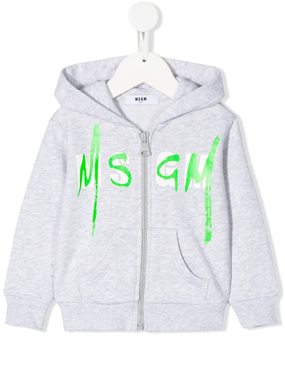 Msgm Babies' Logo Stamp Zipped Hoodie In Melange