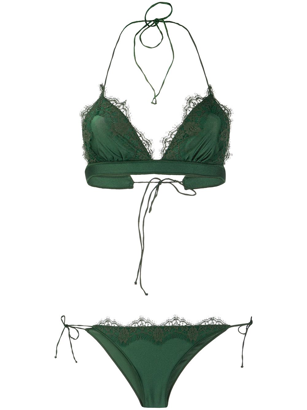 Oseree Lace Inserts Bikini Set In Green