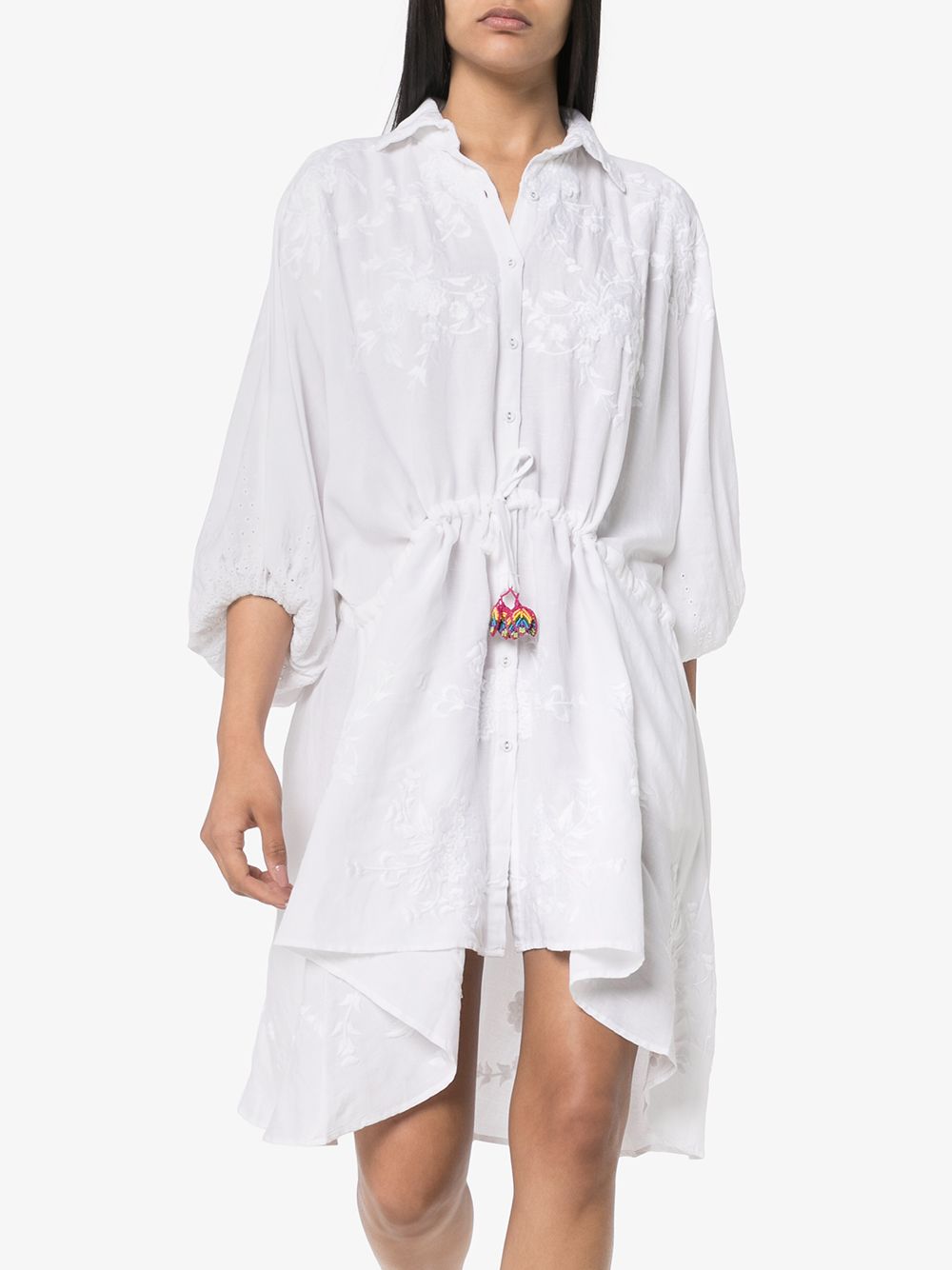 фото All things mochi malaya floral-embroidered shirt dress