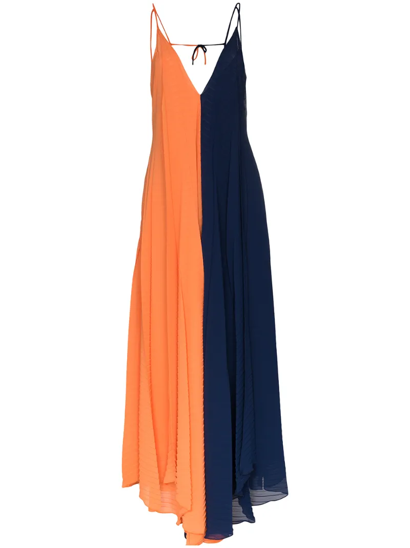 ROLAND MOURET TUSI TWO-TONE PLEATED GOWN