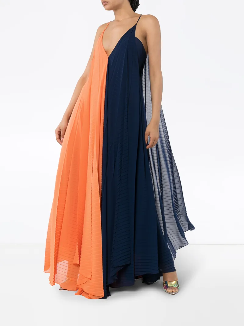 ROLAND MOURET TUSI TWO-TONE PLEATED GOWN