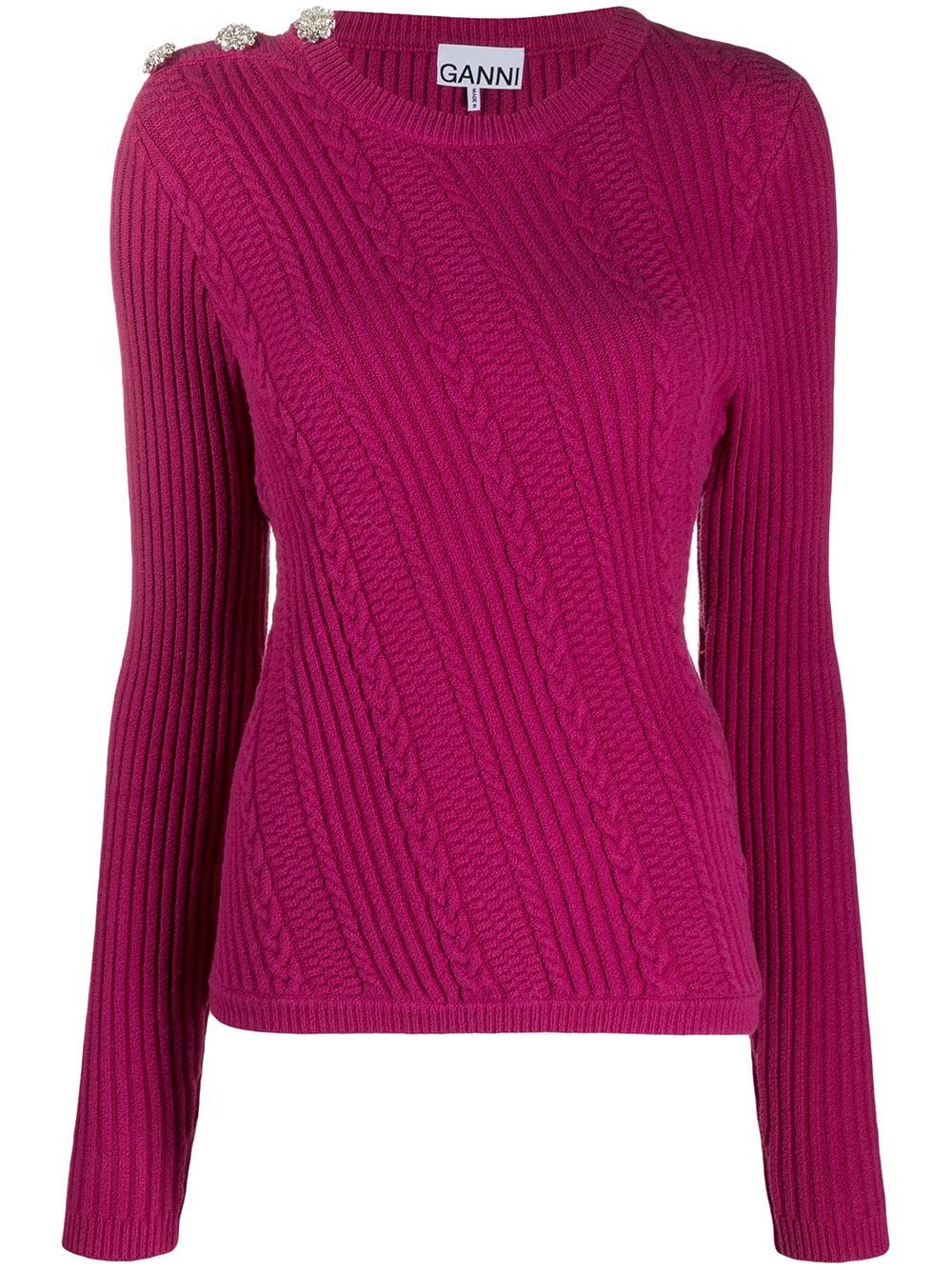 Shop Ganni Cable Knit Jumper In Pink