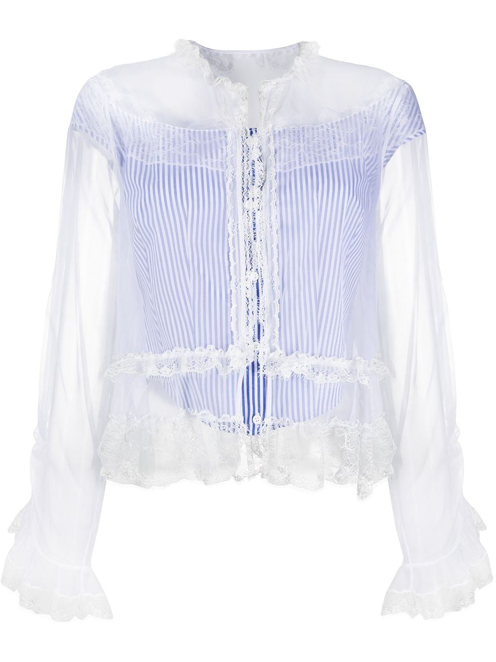 Ermanno Scervino Sheer Ruffled Blouse In Blue