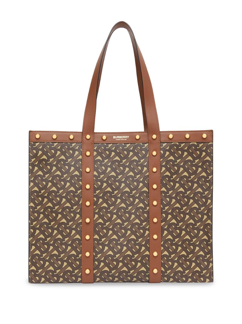 Shop Burberry Monogram Print Tote In Brown