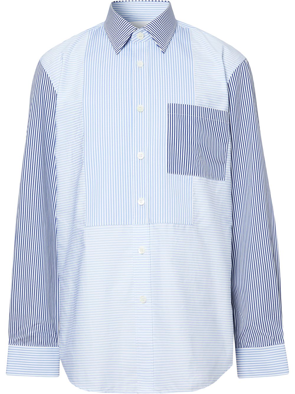 Shop Burberry Patchwork Striped Shirt In Blue