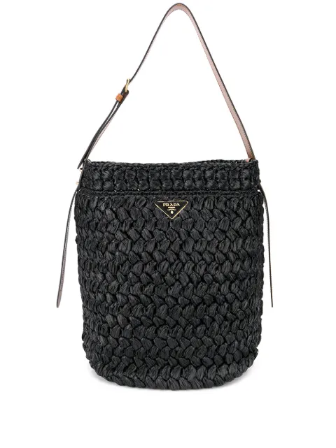 prada raffia bucket bag